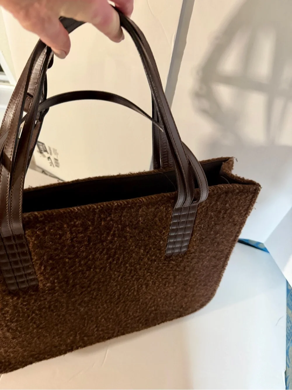 CHANEL Brown Shearling Shoulder Tote with Leather Straps
